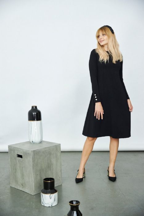 שמלת כפתורים בשרוול שחורה
