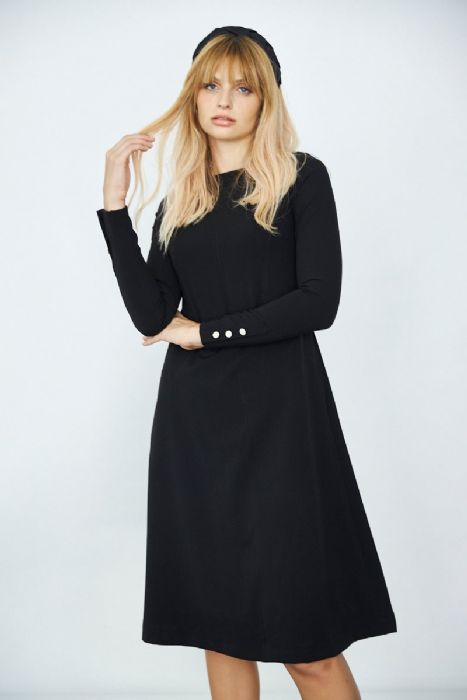 שמלת כפתורים בשרוול שחורה