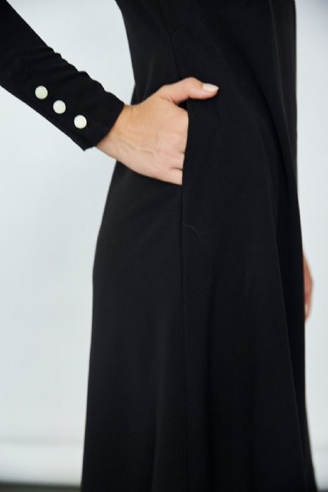 שמלת כפתורים בשרוול שחורה