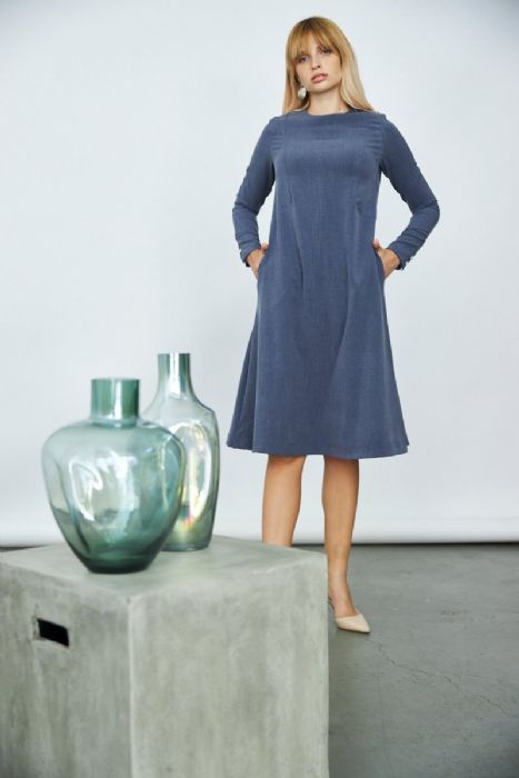 שמלת כפתורים בשרוול תכלת