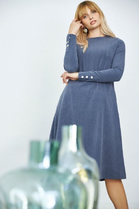 שמלת כפתורים בשרוול תכלת