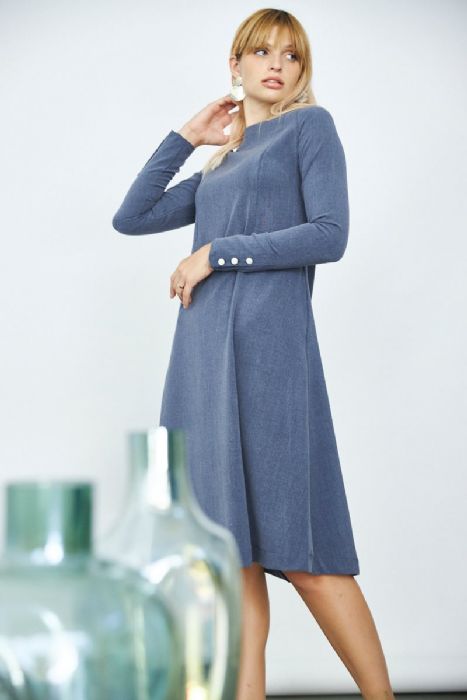 שמלת כפתורים בשרוול תכלת
