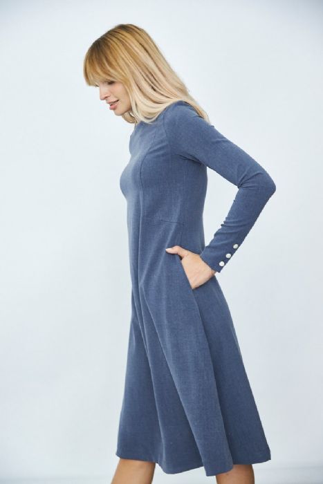 שמלת כפתורים בשרוול תכלת