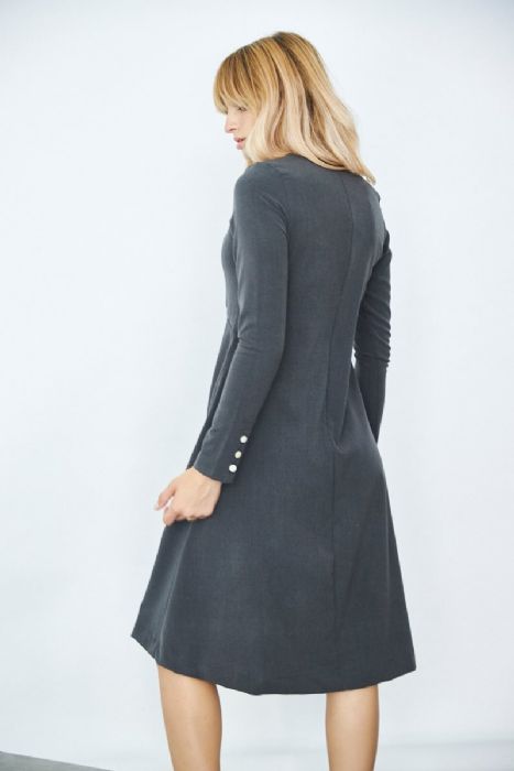 שמלת כפתורים בשרוול אפורה