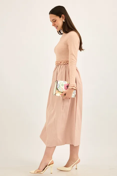 שמלת ריב משולבת כותנה ורוד מעושן