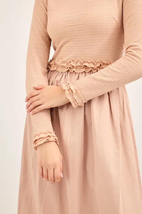 שמלת ריב משולבת כותנה ורוד מעושן