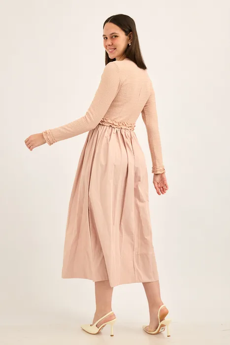 שמלת ריב משולבת כותנה ורוד מעושן