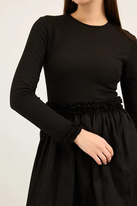 שמלת ריב משולבת כותנה ורוד מעושן