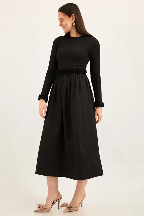 שמלת ריב משולבת כותנה שחור