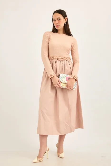 שמלת ריב משולבת כותנה שחור