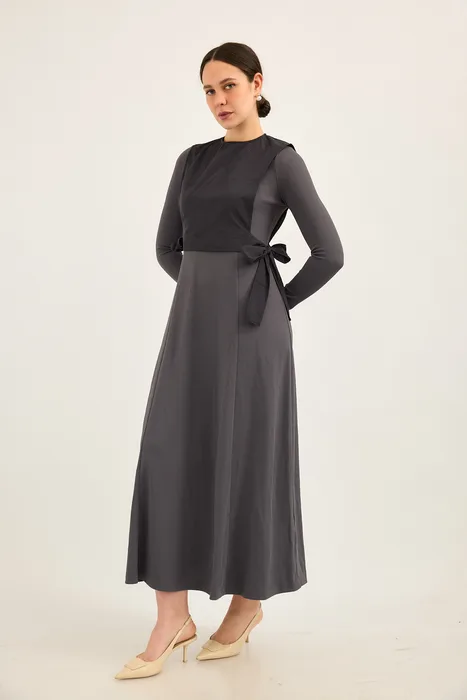 סט סריג עם עליונית כותנה קשירה אפור כחול