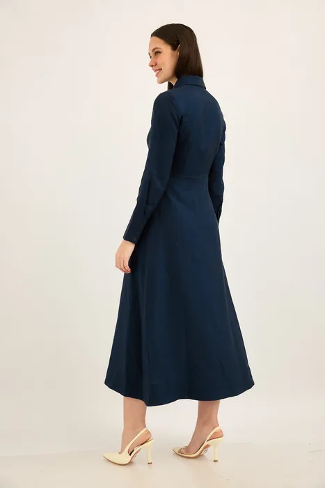 שמלת צווארון מידי כחול עמוק רודונייט