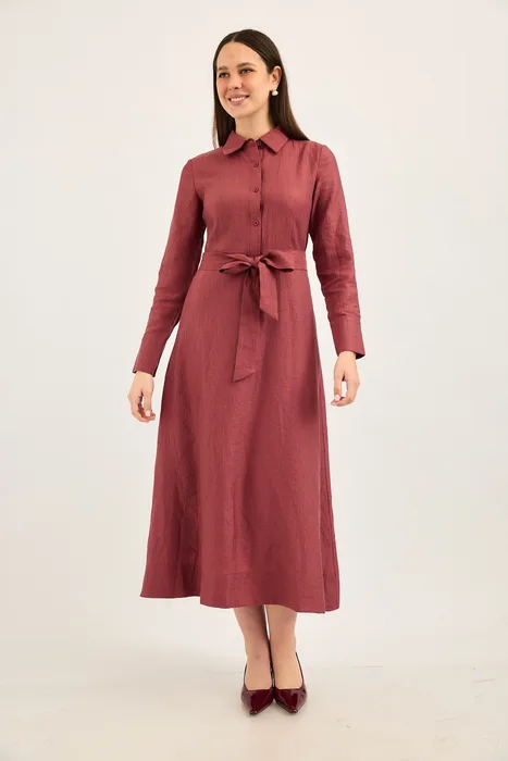 שמלת צווארון מידי בורדו עשיר